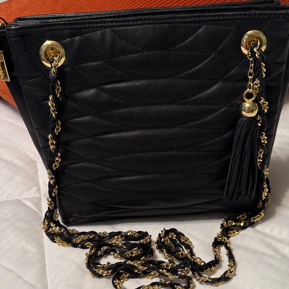 Giorgio Beverly Hill Black Quilted Bag With Gold Accents.